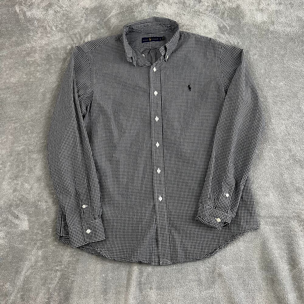 Polo Ralph Lauren Button Down Shirt Mens L Gingham Check Blue White